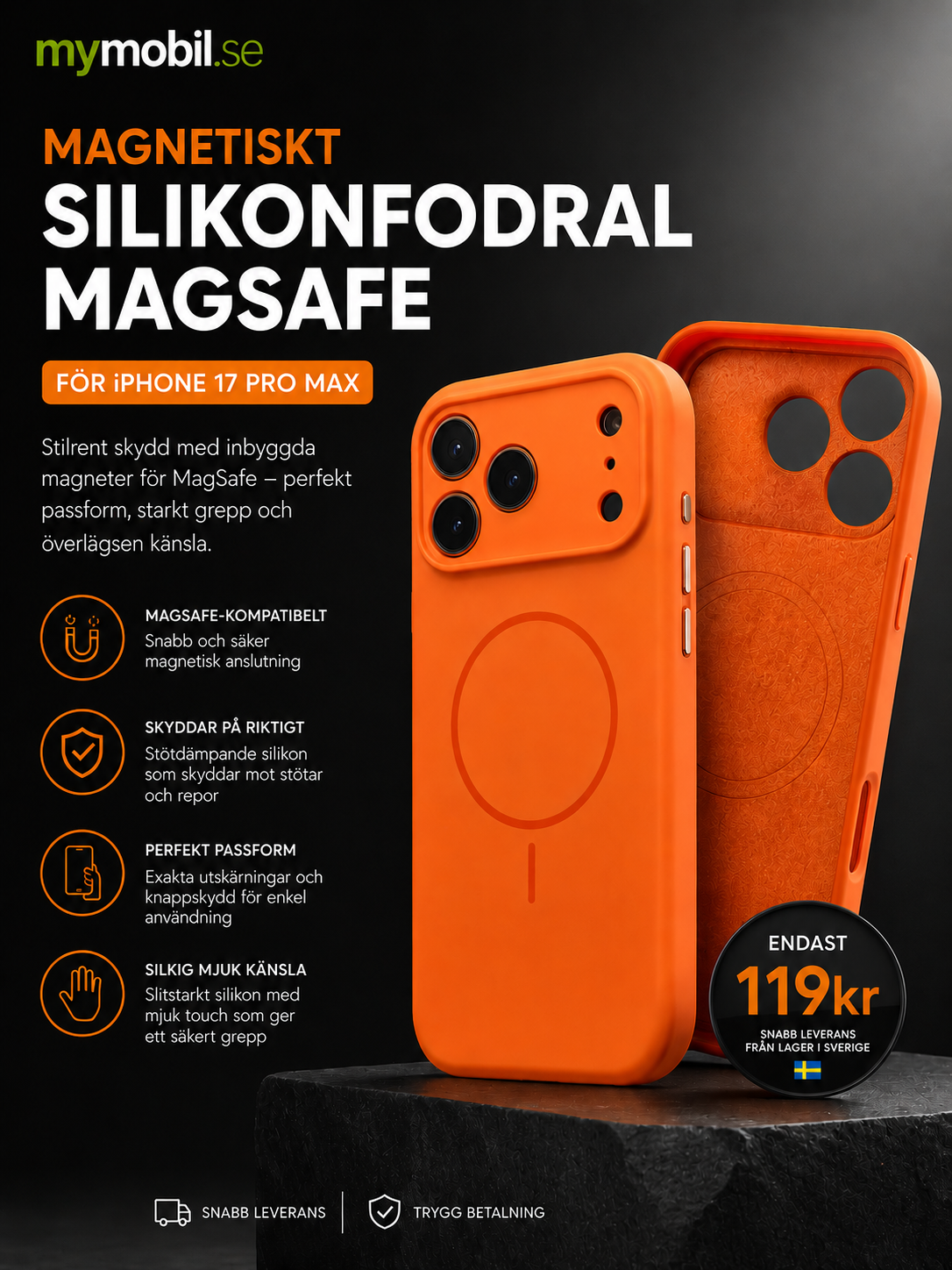 Skal till iPhone 17 Pro Max - Orange-Magsafe