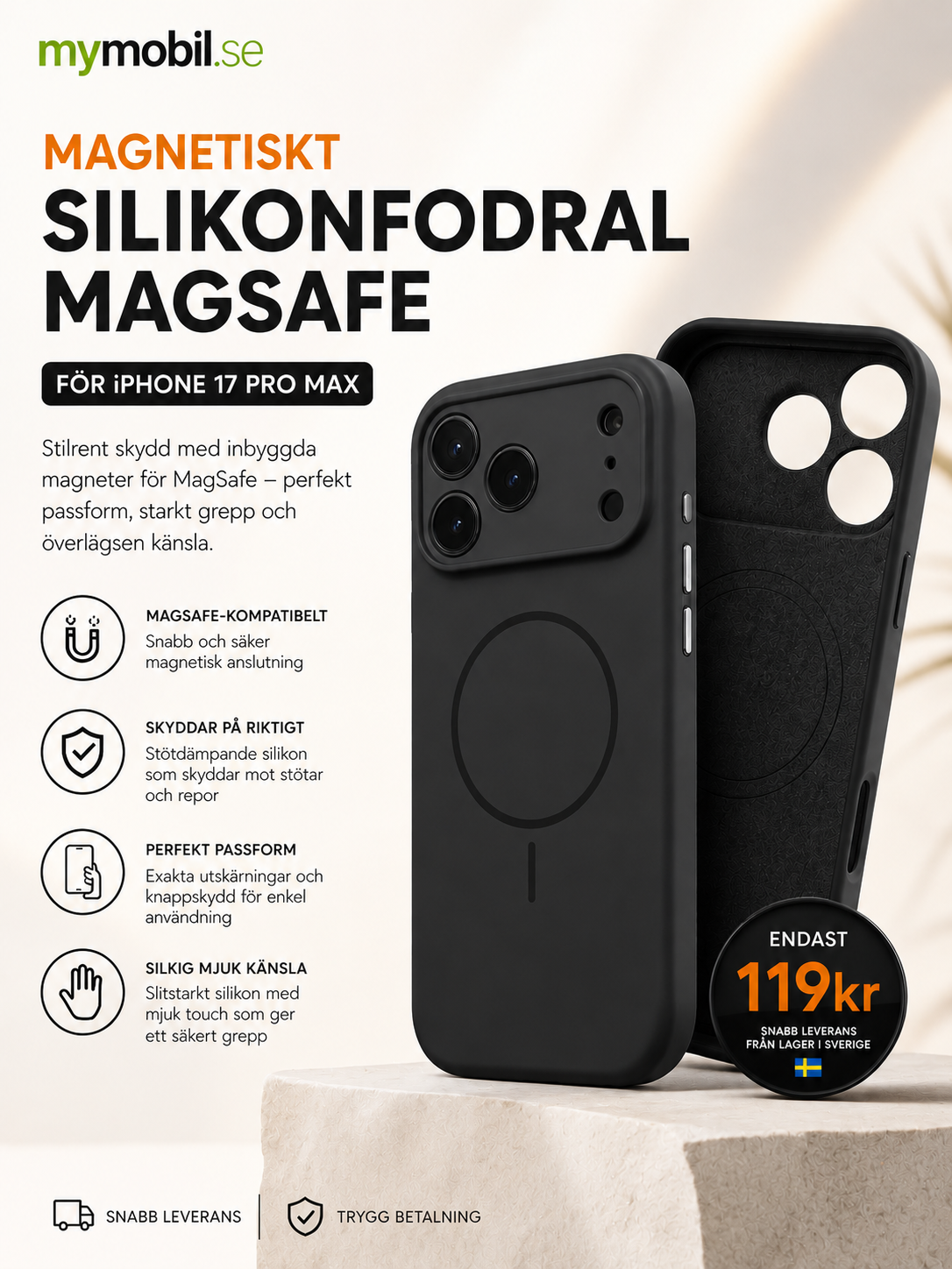 Skal till iPhone 17 Pro Max - Svart - Magsafe